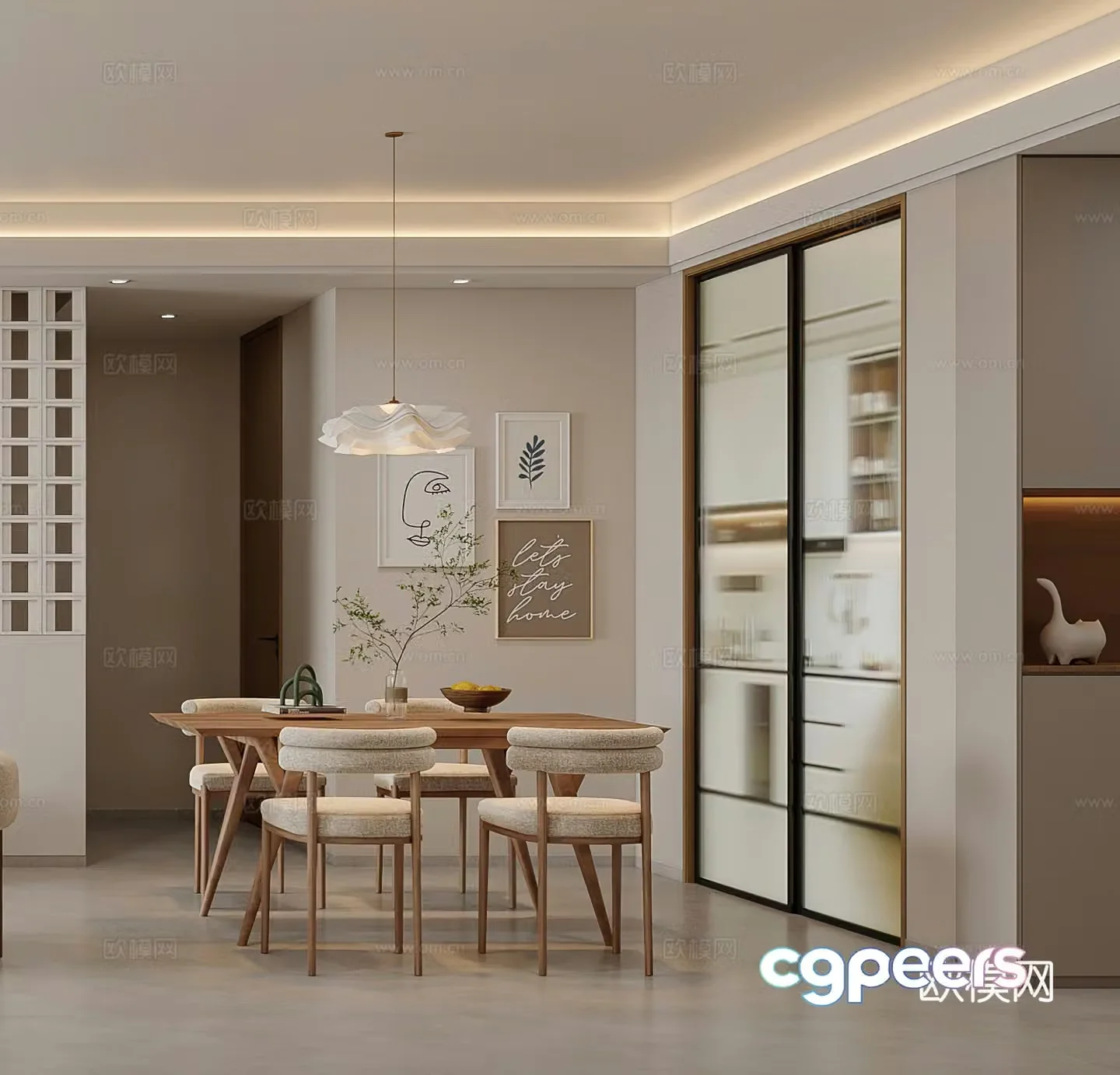 Wabi Sai Restaurant Dining Table Middle Style Restaurant Retro Restaurant Chandelier Simple Log Style 3D Model