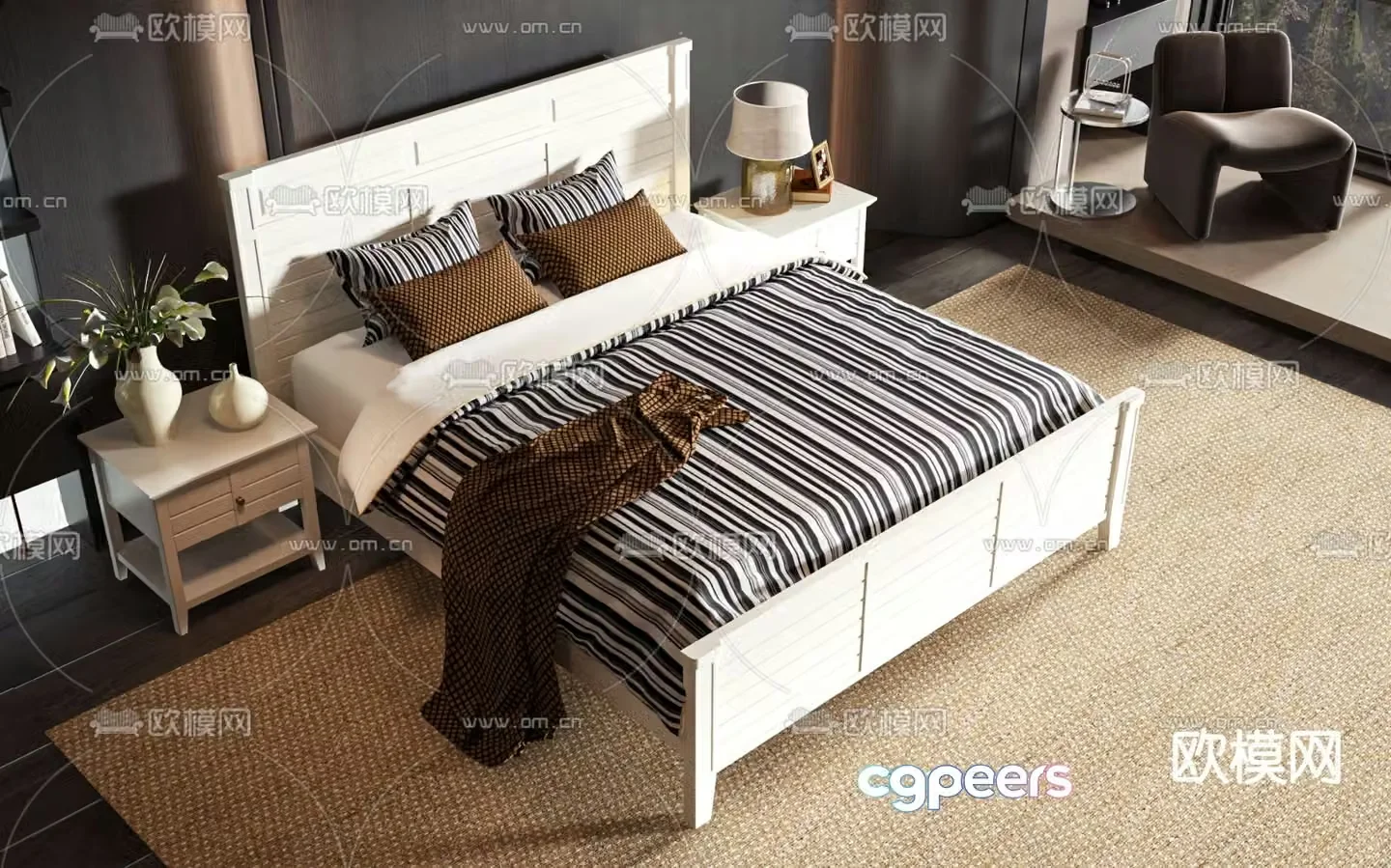 American double bed 3d model