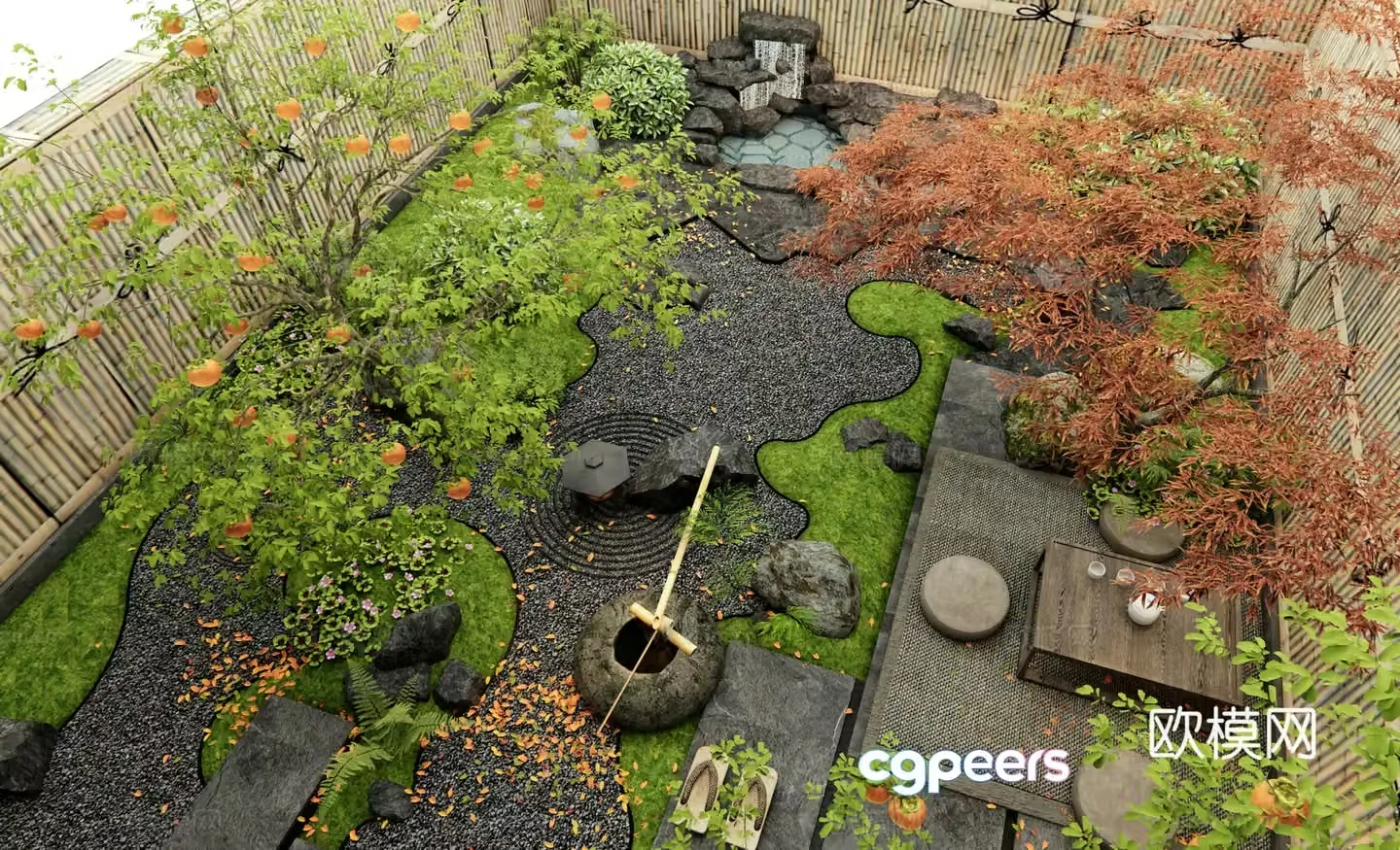 Japanese Zen courtyard landscape rockery waterscape plant landscape landscape landscape stone flowers and plants 3D model