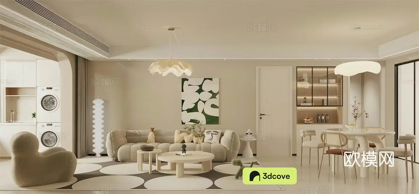Creamy style home living and dining room sofa coffee table combination marshmallow sofa multi-person sofa leisure chair