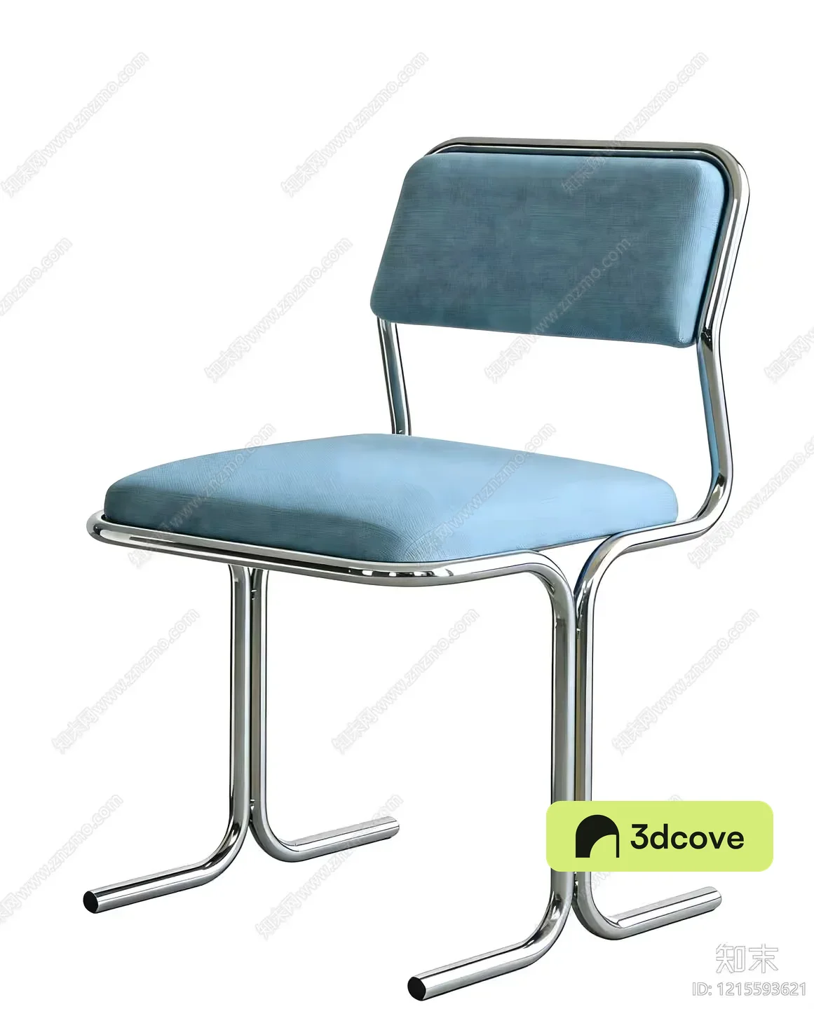 A Metal Chair With A Blue Cushion