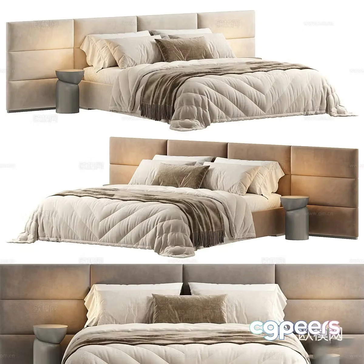 Modern Italian light luxury fabric double bed 3D model
