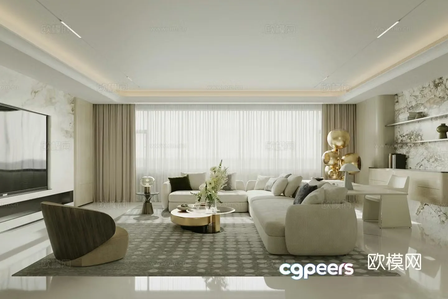Modern Italian home living room Light luxury Italian living room High-end gray living room Sofa coffee table combination 3D model