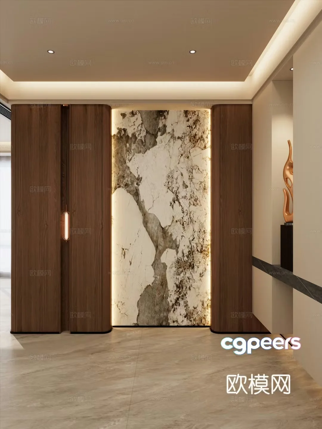 Italian style light luxury style luxury stone light strip floating roof floating end view chandeliers 3D model