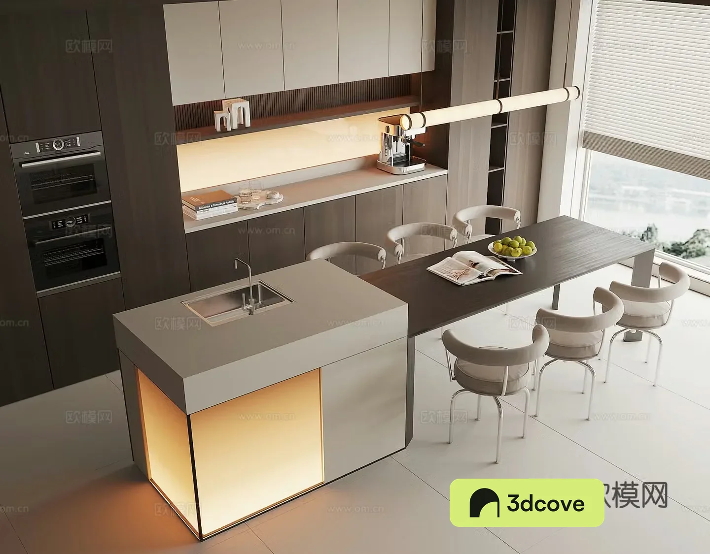 Modern island dining table and chairs water bar