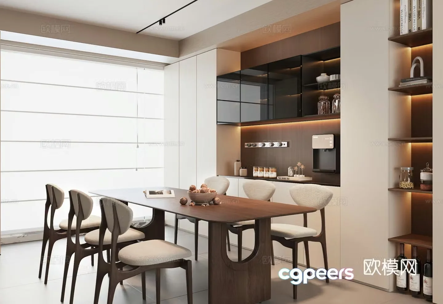 Middle style dining room dining table and chair combination sideboard wine cabinet 3D model