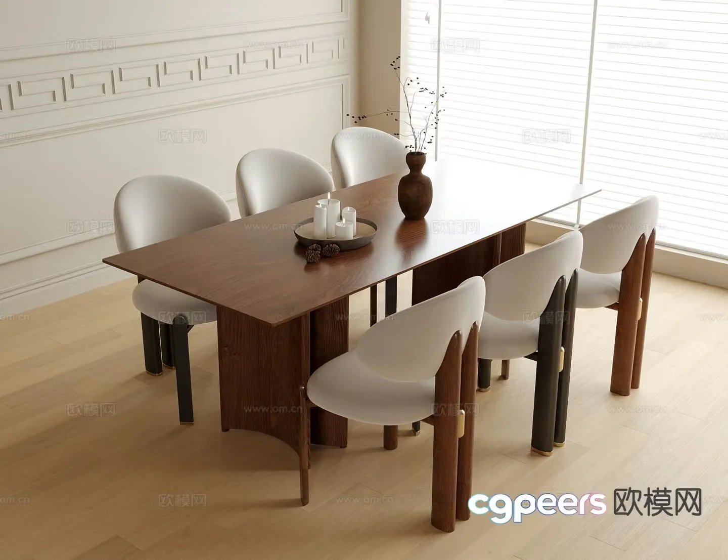 Wabi-sabi dining table and chairs 3d model