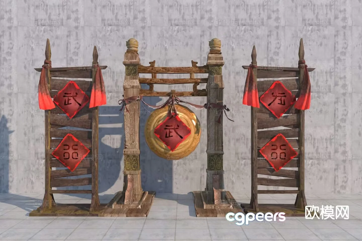 Chinese wooden pile plaque gong 3D model