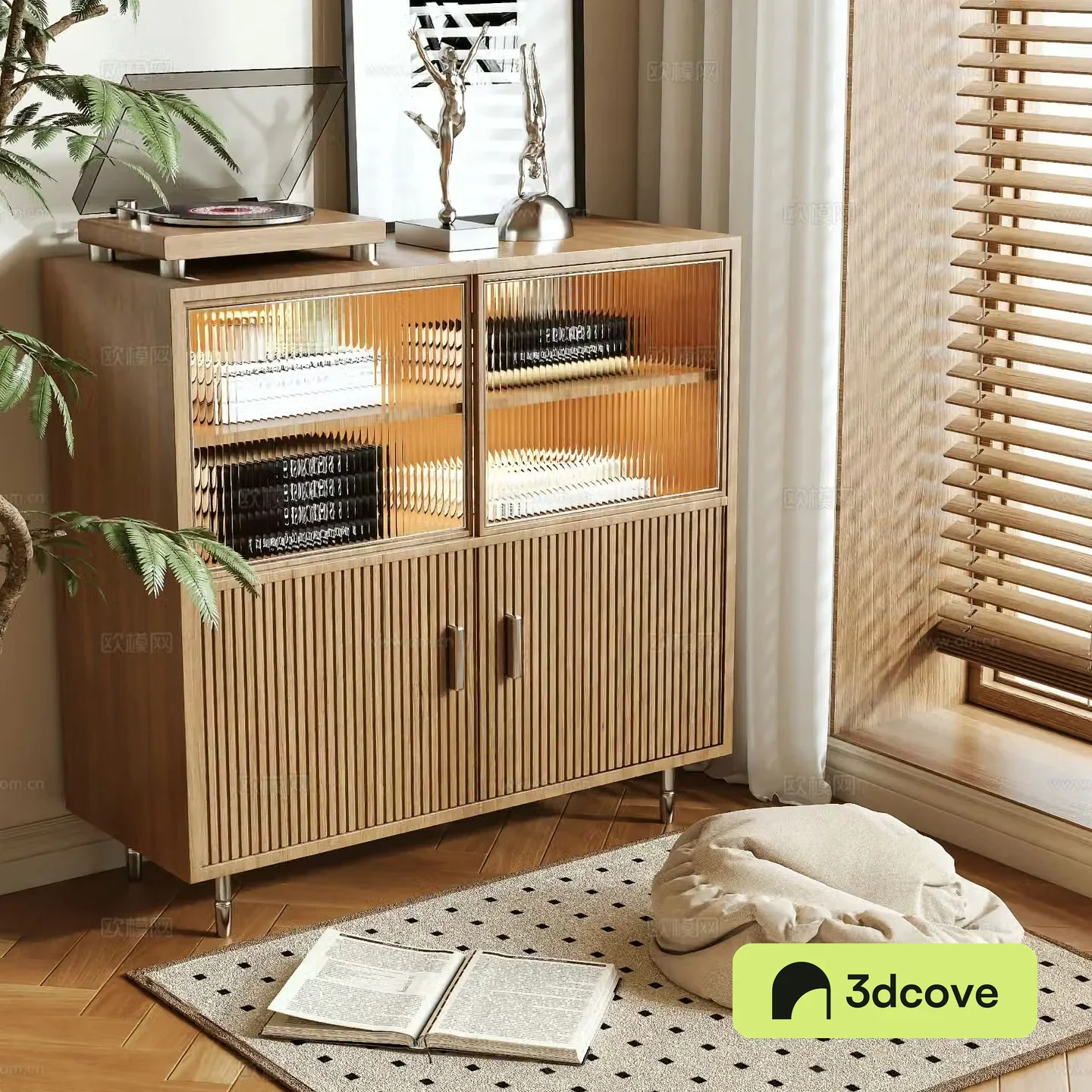 Log style side cabinet short bookcase corner cabinet