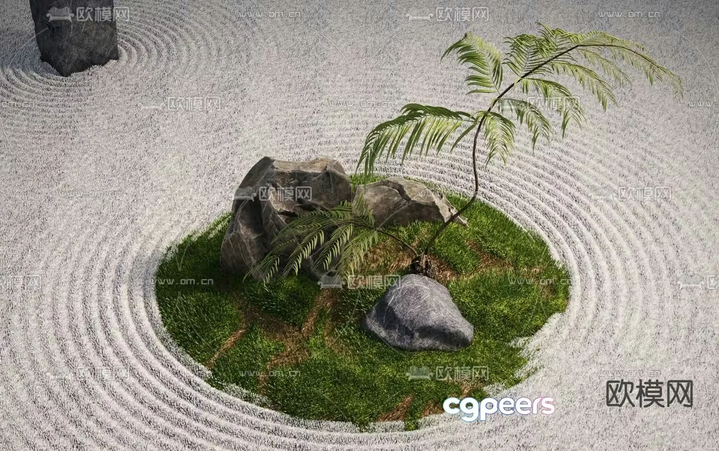 Outdoor courtyard sketch moss landscape 3d model