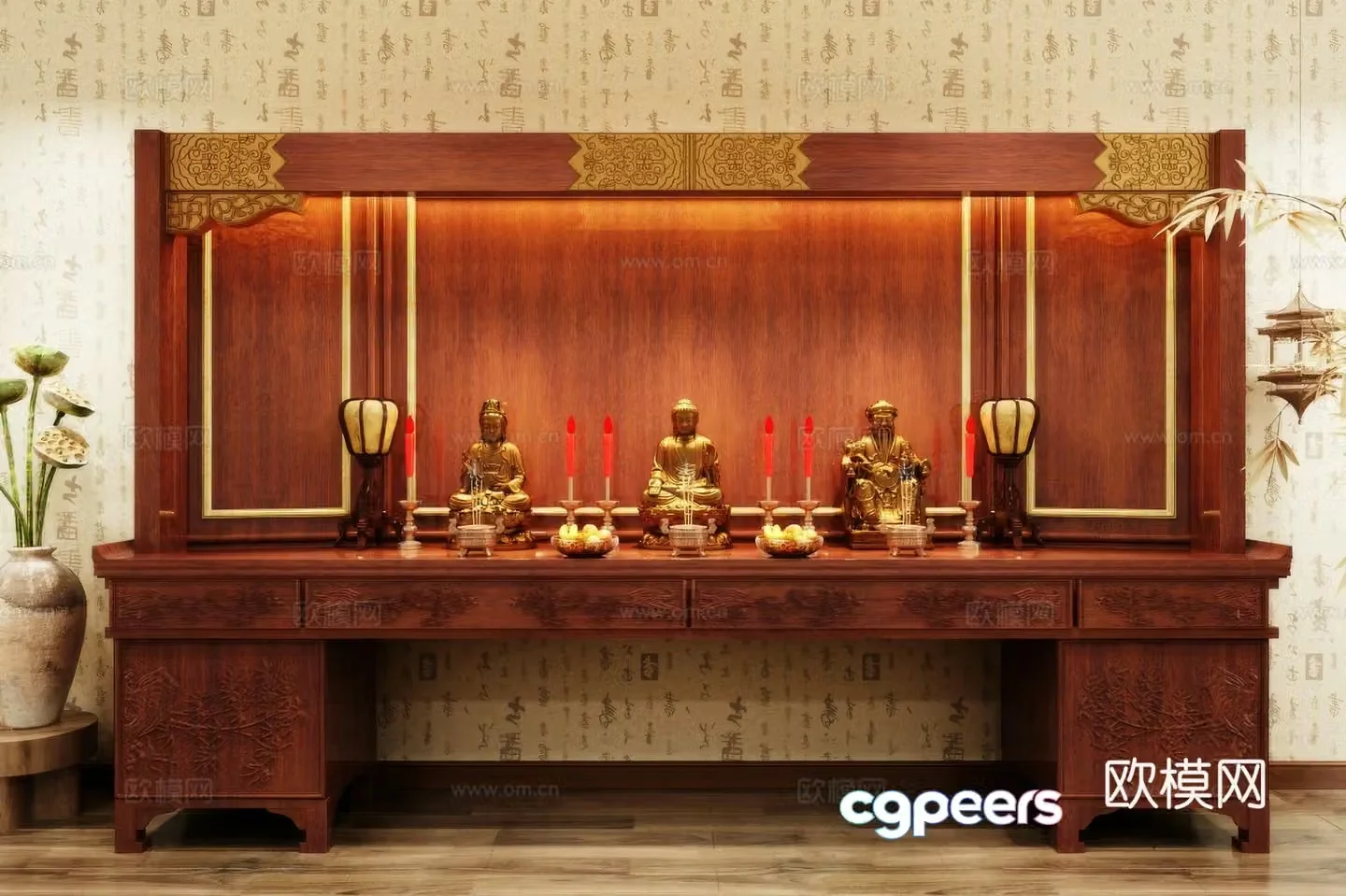 Buddha niche shrine hostel incense stove candle holder 3d model