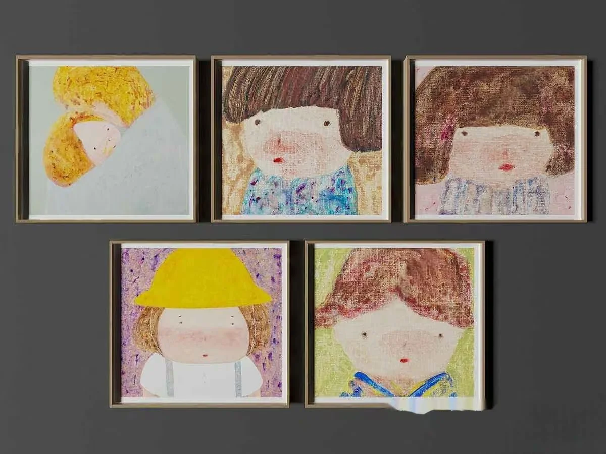 Five Framed Paintings Of Children 3D Model – 14507 – VRAY Render