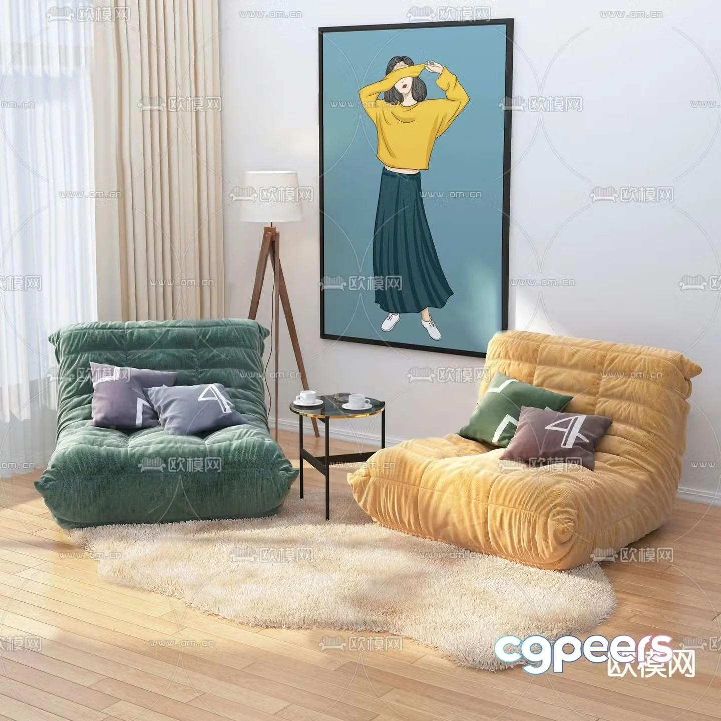 Nordic single sofa 3d model