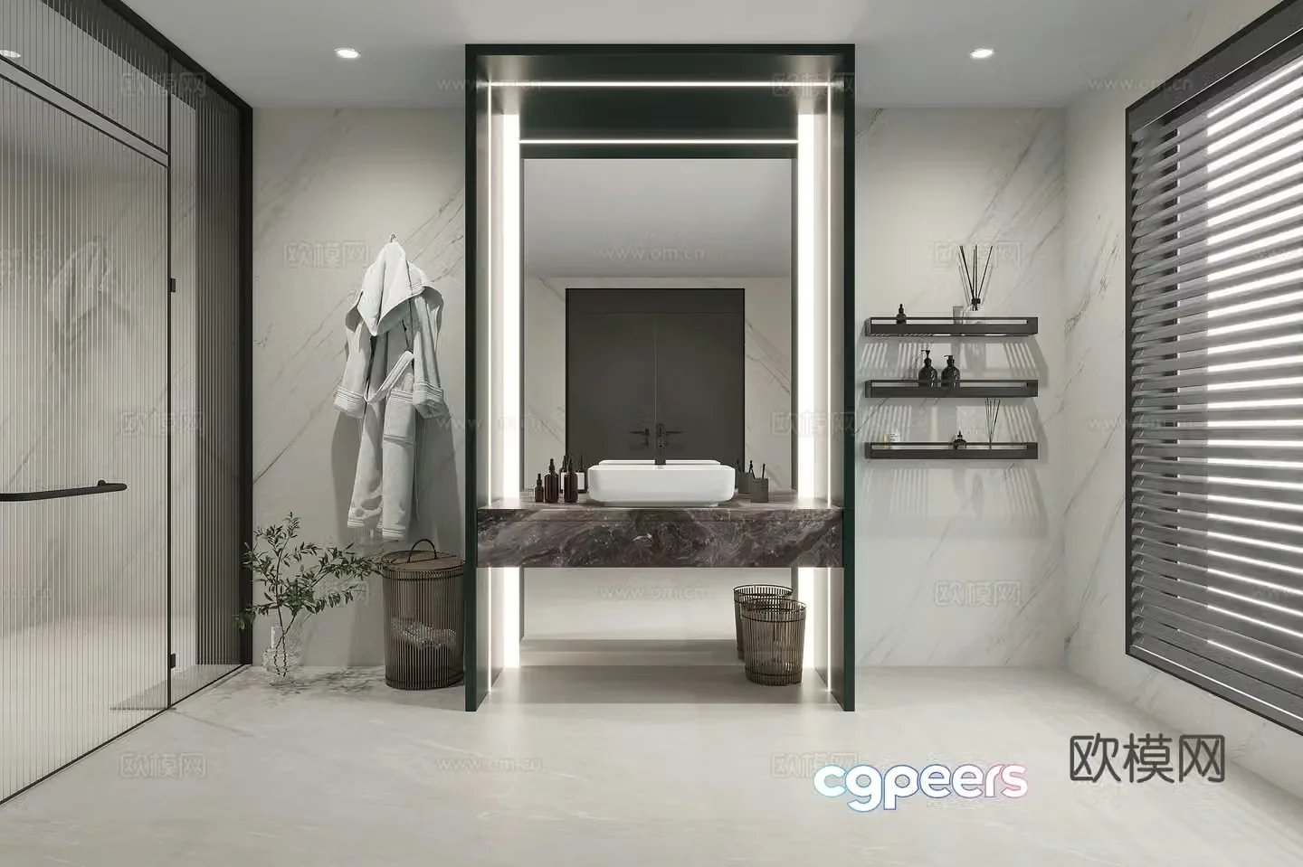 Italian bathroom with light clothes bathroom with glass bathtub black and white gray bathroom 3D model