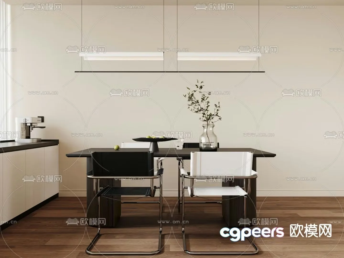 Modern dining table rectangular dining table 3d model