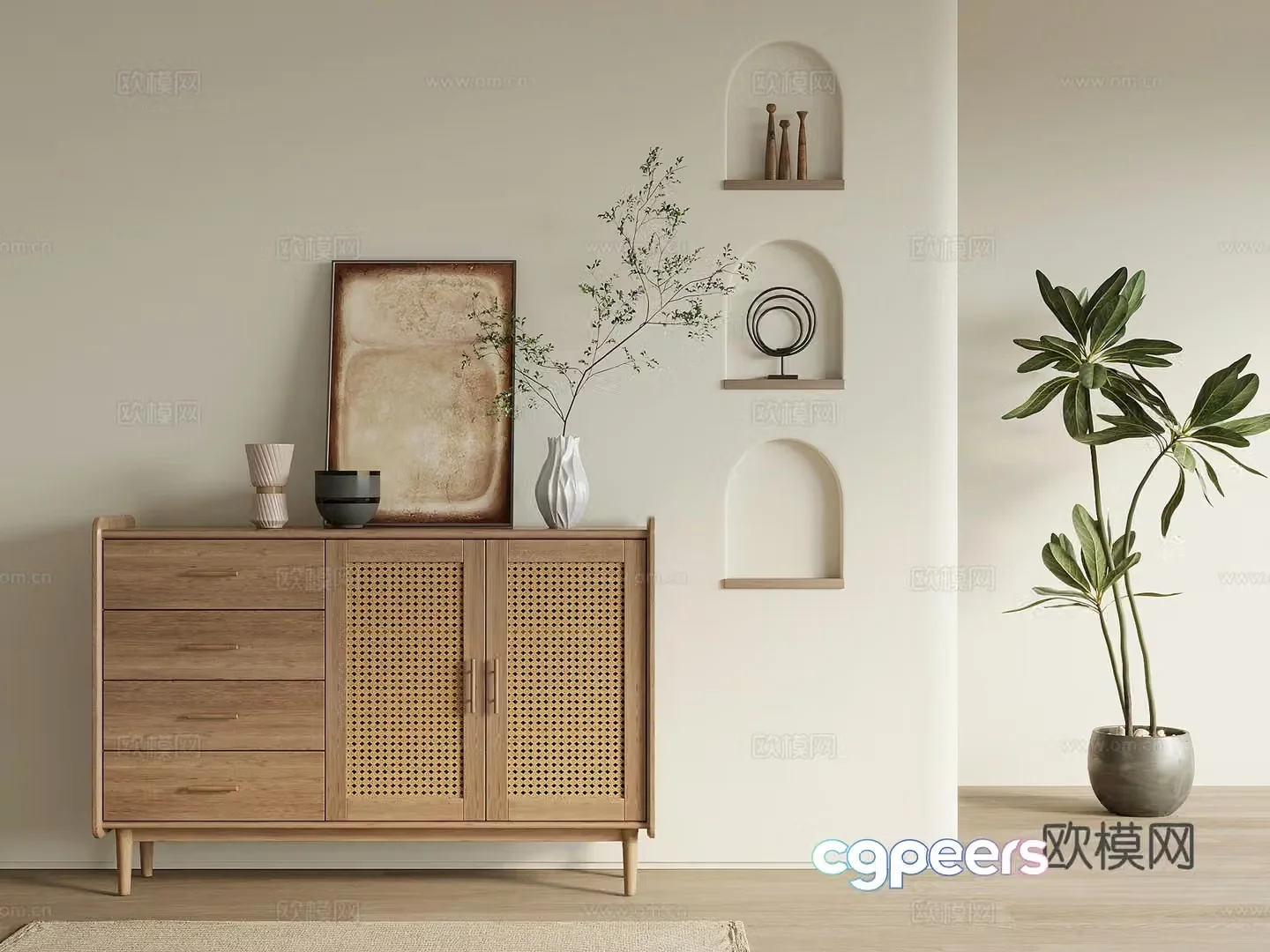 Entrance Cabinet Wasabi Wind Entrance Cabinet Jewelry Ornaments Green Plant 3D Model