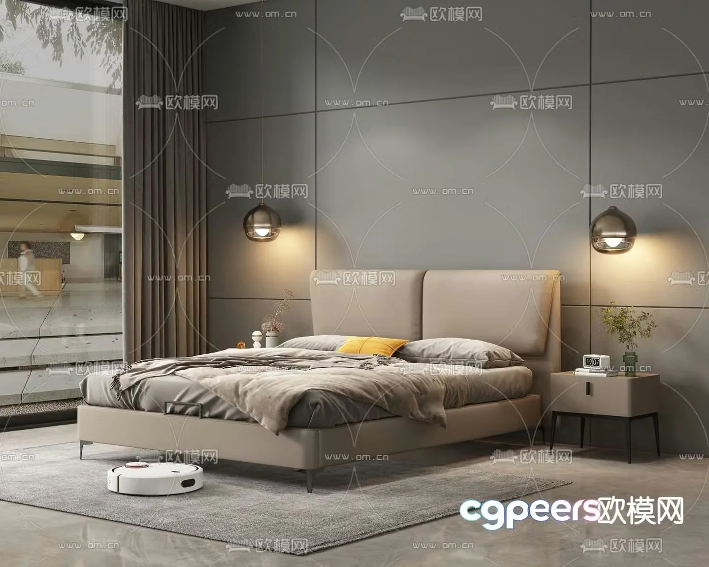 Leather double bed 3d model