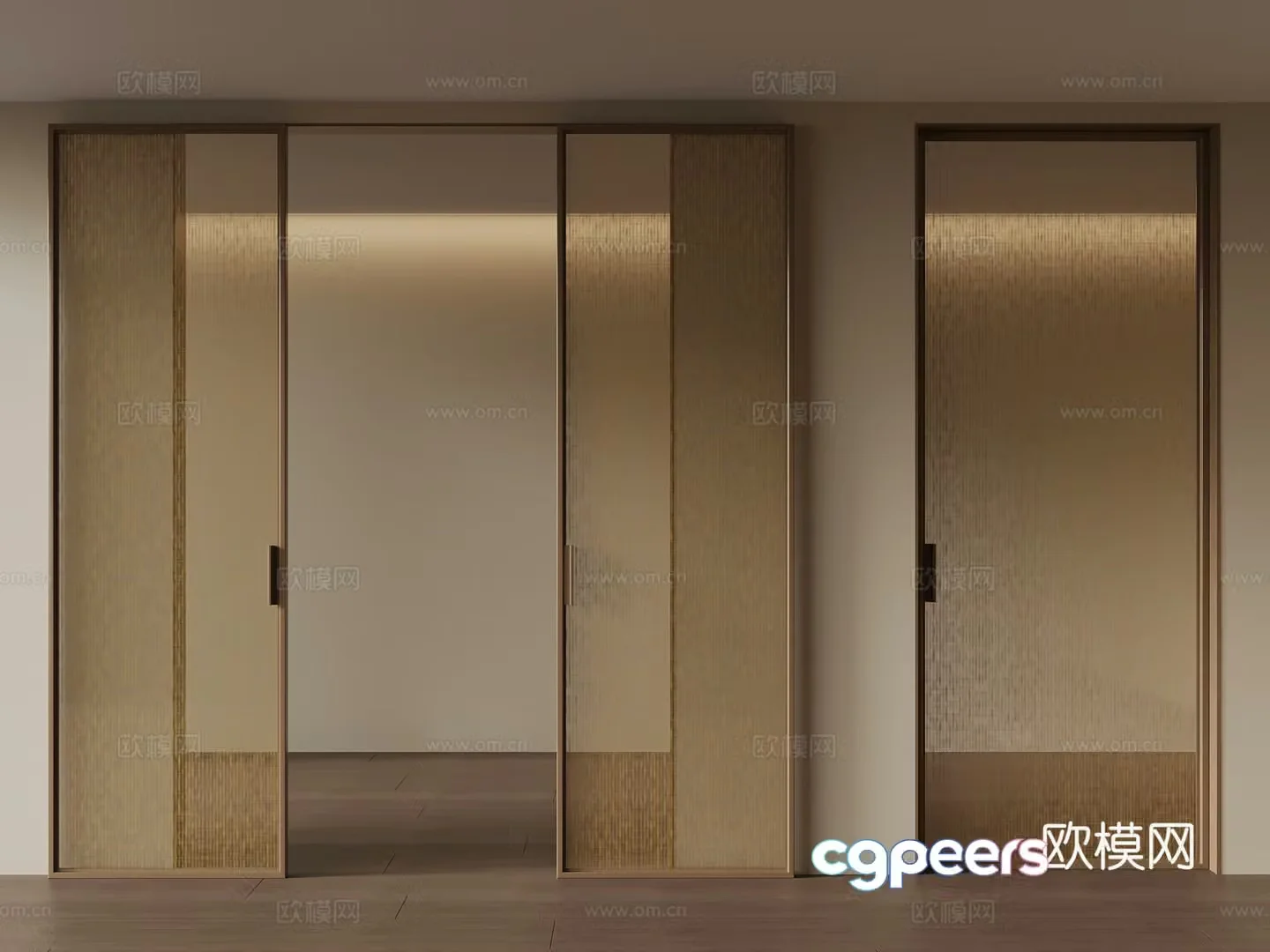 Modern sliding door Wire-clamped glass door 3D model