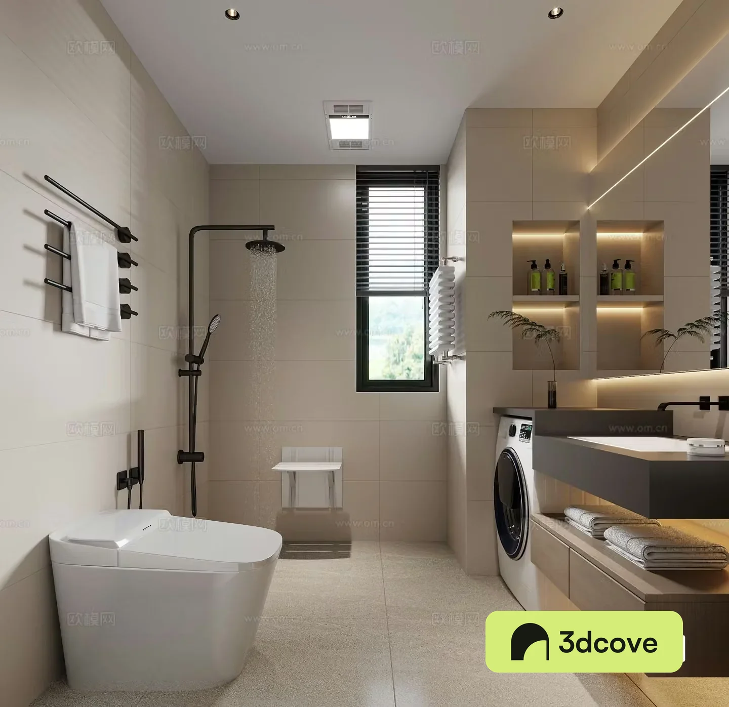 Modern minimalist bathroom Italian bathroom Creamy bathroom Shower partition