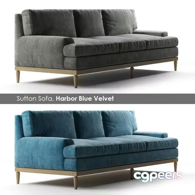 3ds Max Free – Sutton Sofa, Harbor Blue Velvet