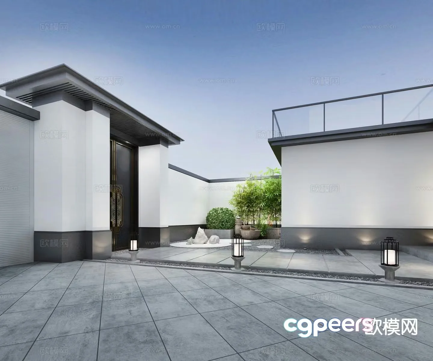 New Chinese style villa courtyard 3D model