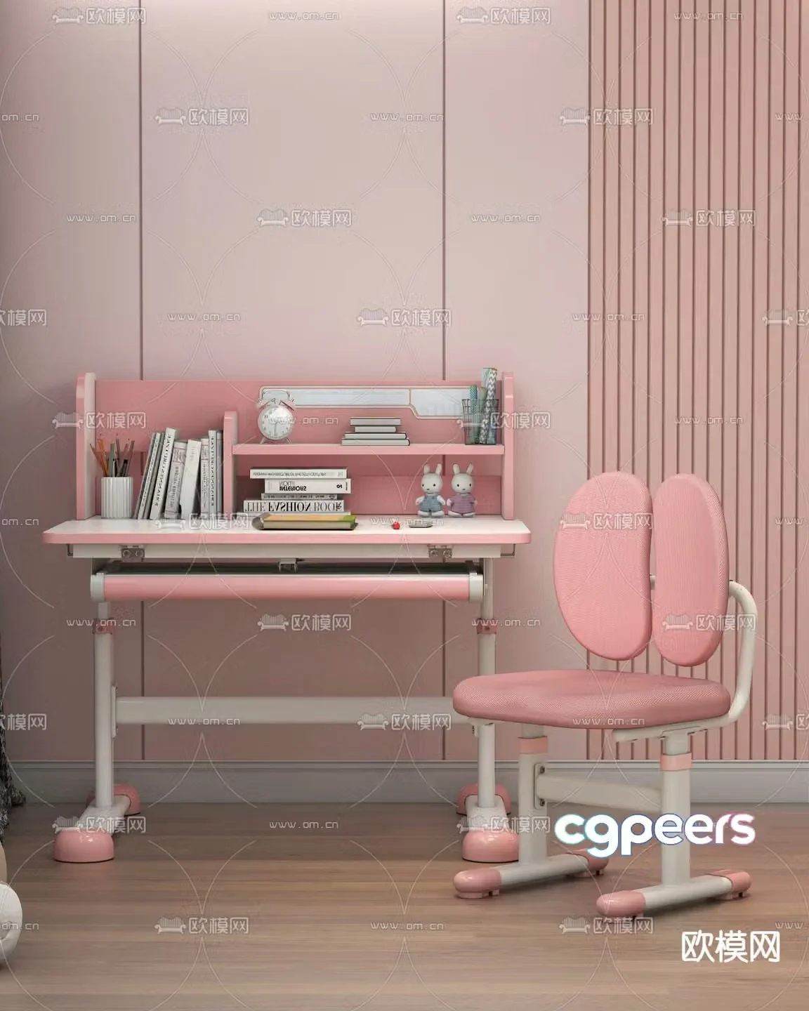 Modern children’s study desk and chair 3d model
