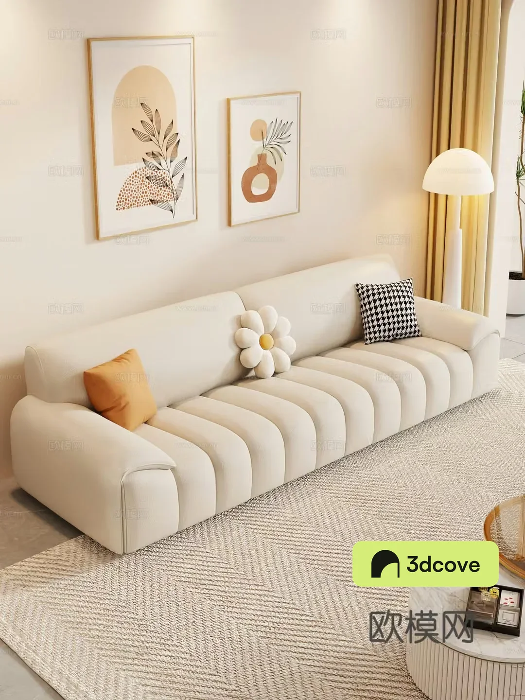 Creamy living room modern simple home living room sofa coffee table combination fabric sofa storage cabinet