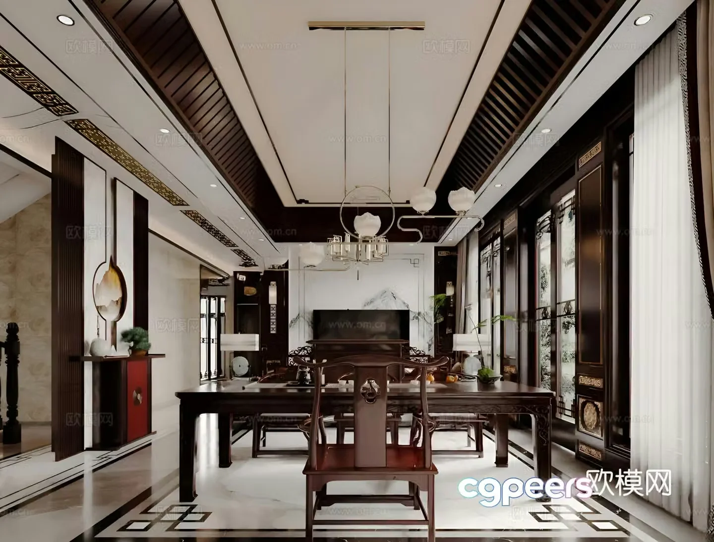 New Chinese style villa living room New Chinese style villa living room electric 3D model