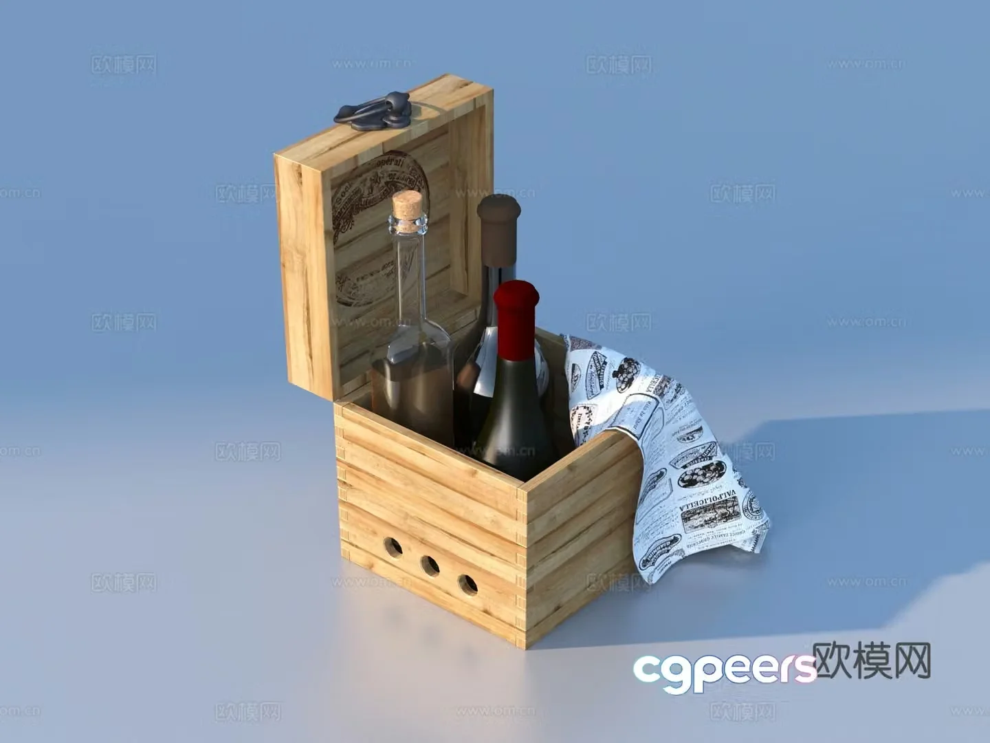 Wooden box Wine bottle Daily necessities 3D model