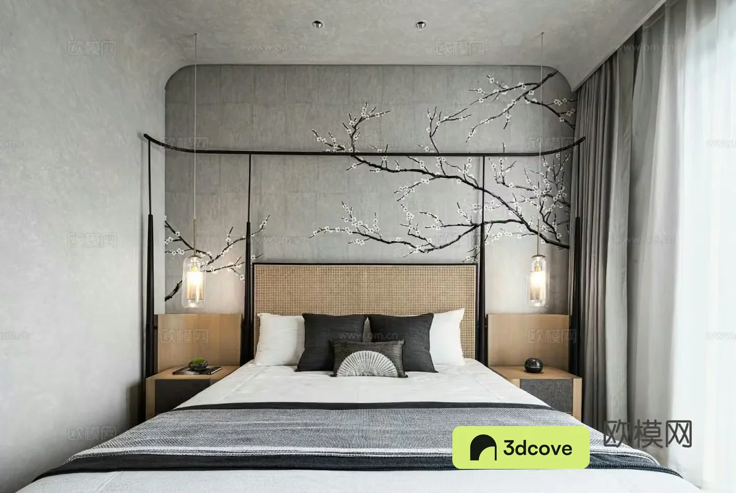 New Chinese style bedroom Wasabi bedroom Natural style bedroom B&B medieval style bedroom Japanese style bedroom 3D model