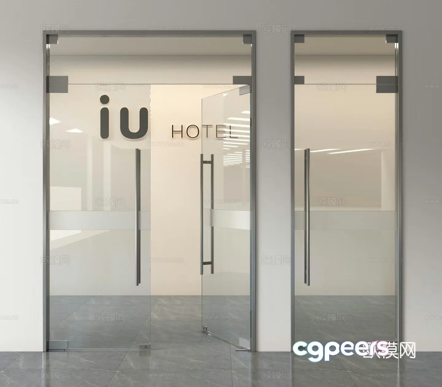 Modern office glass door double-open door glass door glass partition glass door office door 3d model