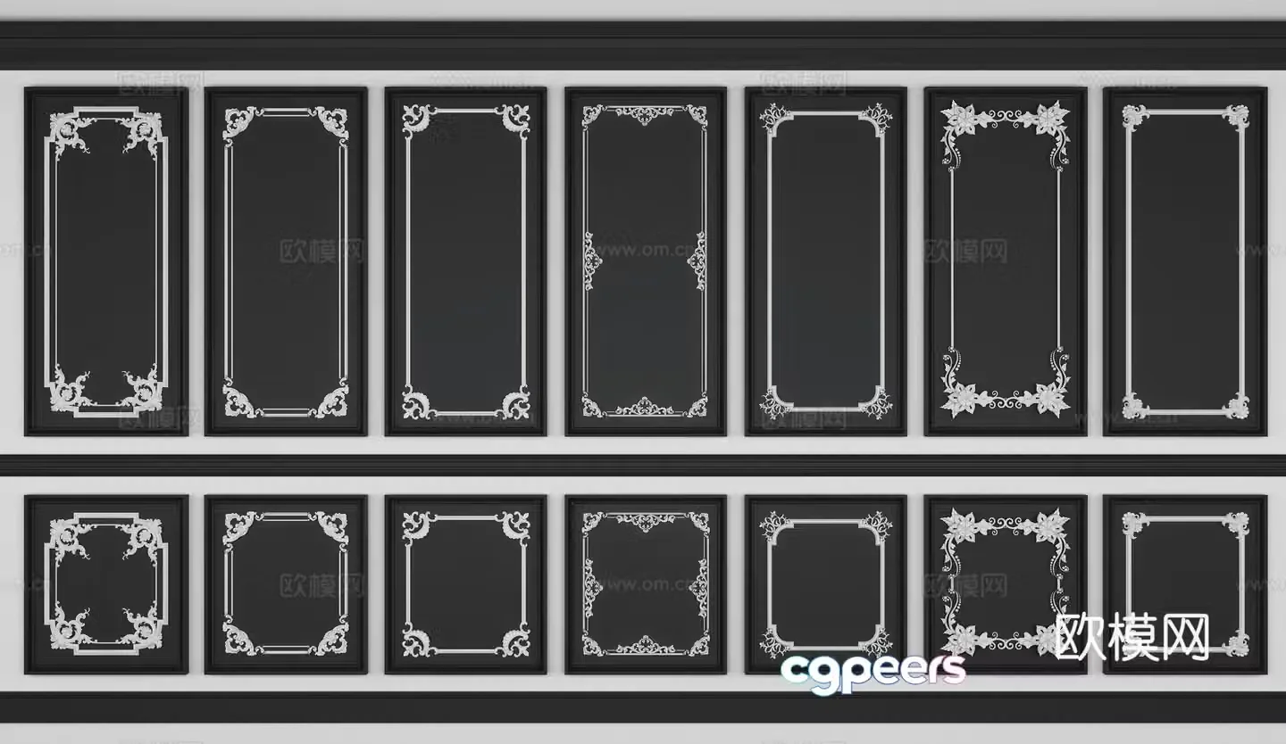 European simple wall panel carving combination 3D model