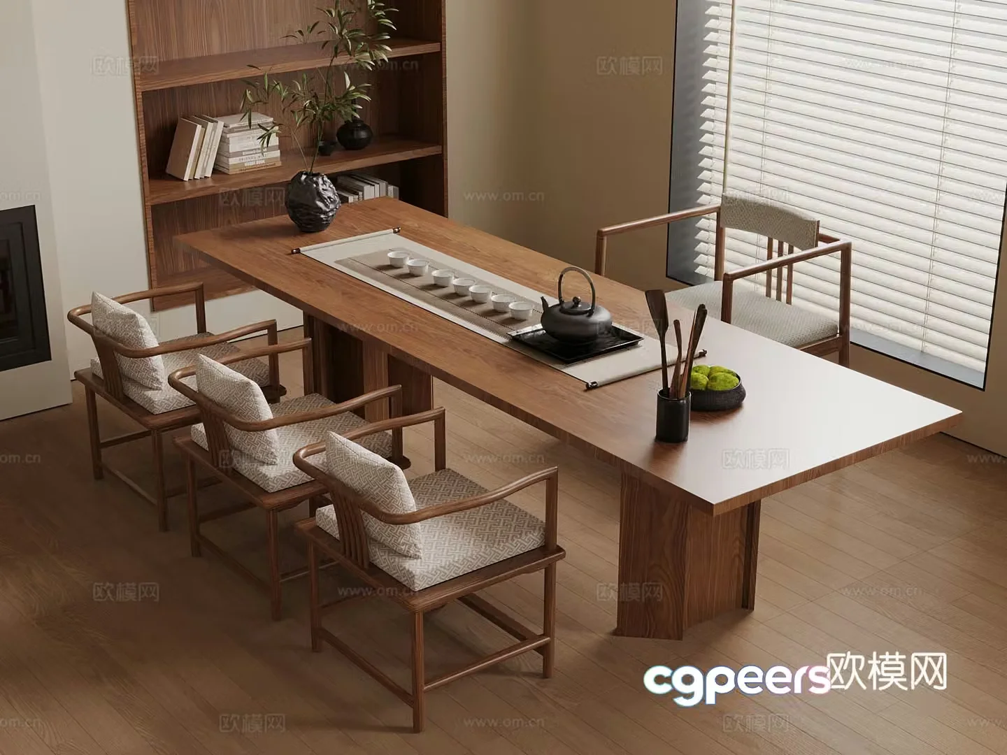 New Chinese style tea table and chairs tea set teapot 3d model