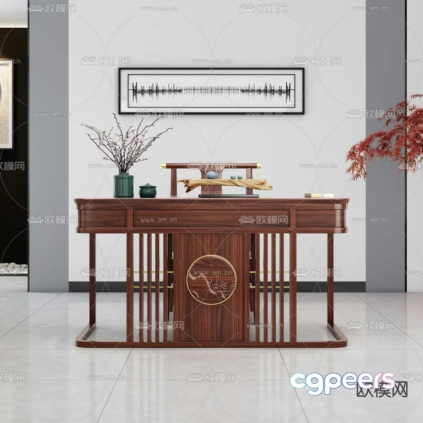 Chinese style desk ebony wood desk 3d model