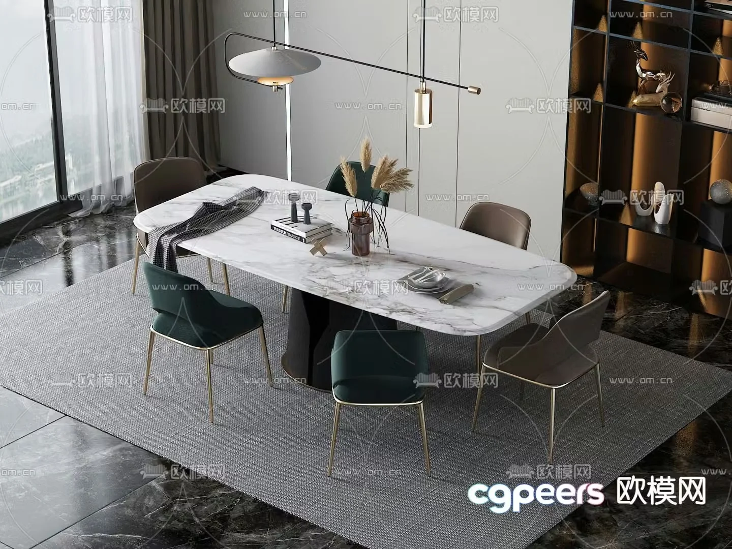Light luxury dining table and chairs Slate dining table 3D model