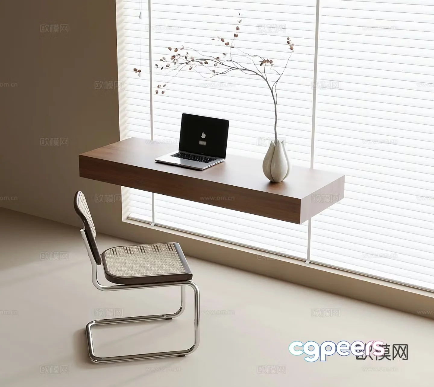 Medieval style desk suspended desk and chair 3D model