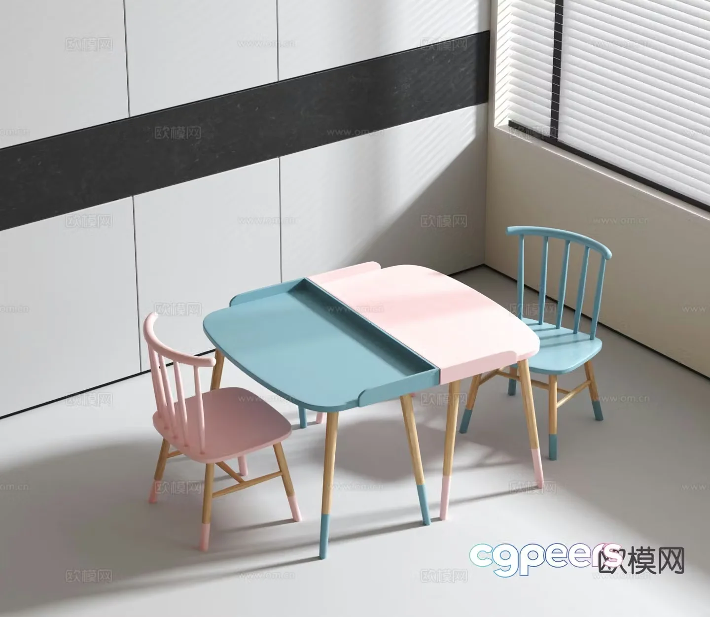 Modern children’s table and chair 3d model