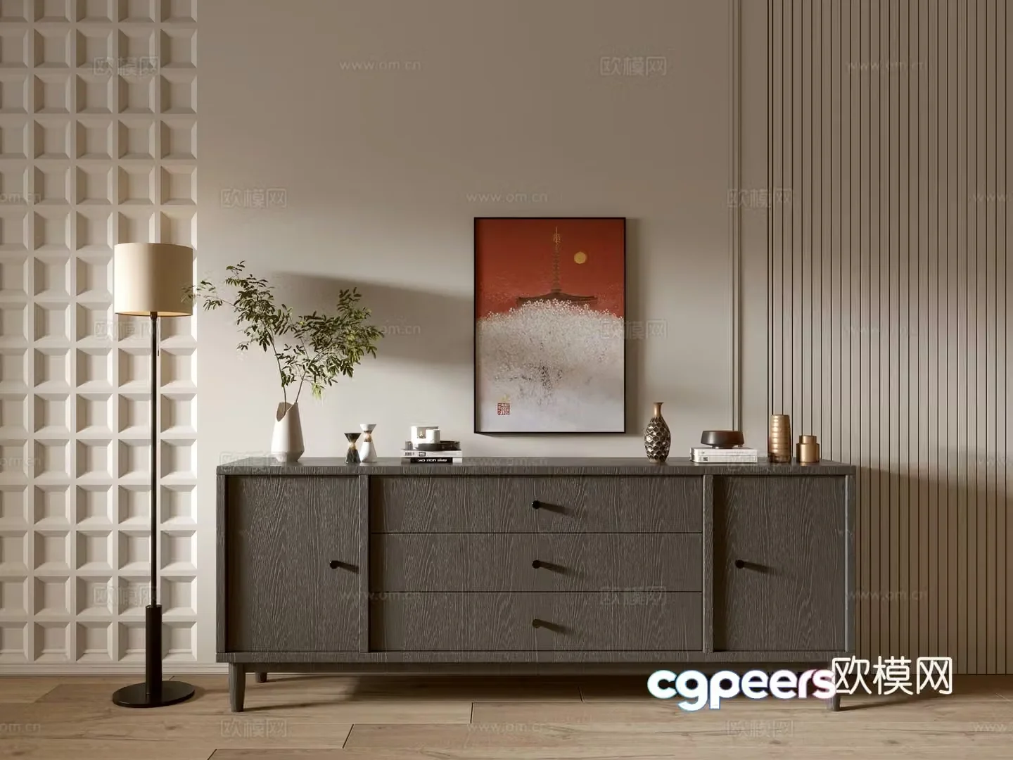 Modern black wood grain cabinet ins wind minimalist wind cabinet whole cabinet sideboard balcony cabinet 3d model
