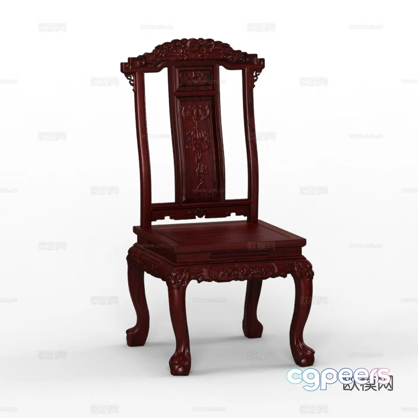 Chinese dining chair European chair legs carved solid wood mahogany 3D model