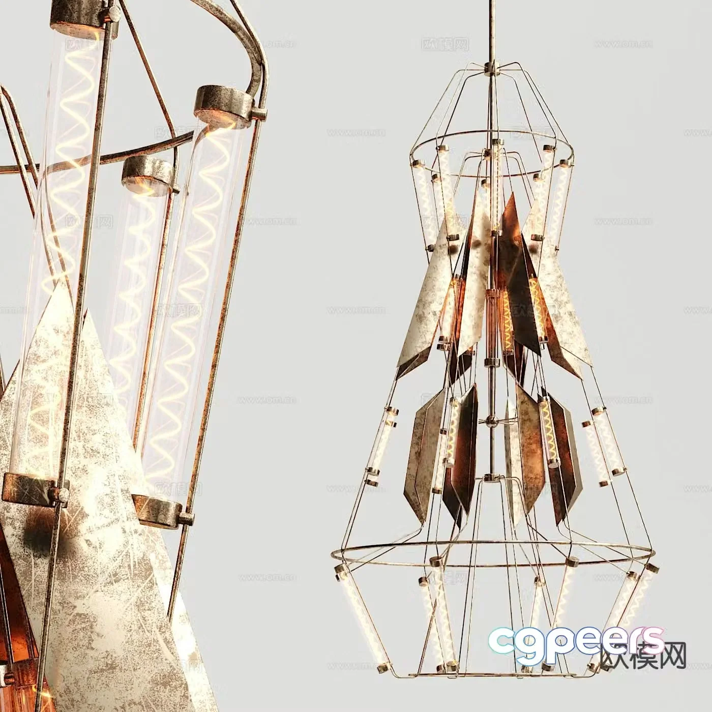 Industrial style worn iron chandelier 3D model