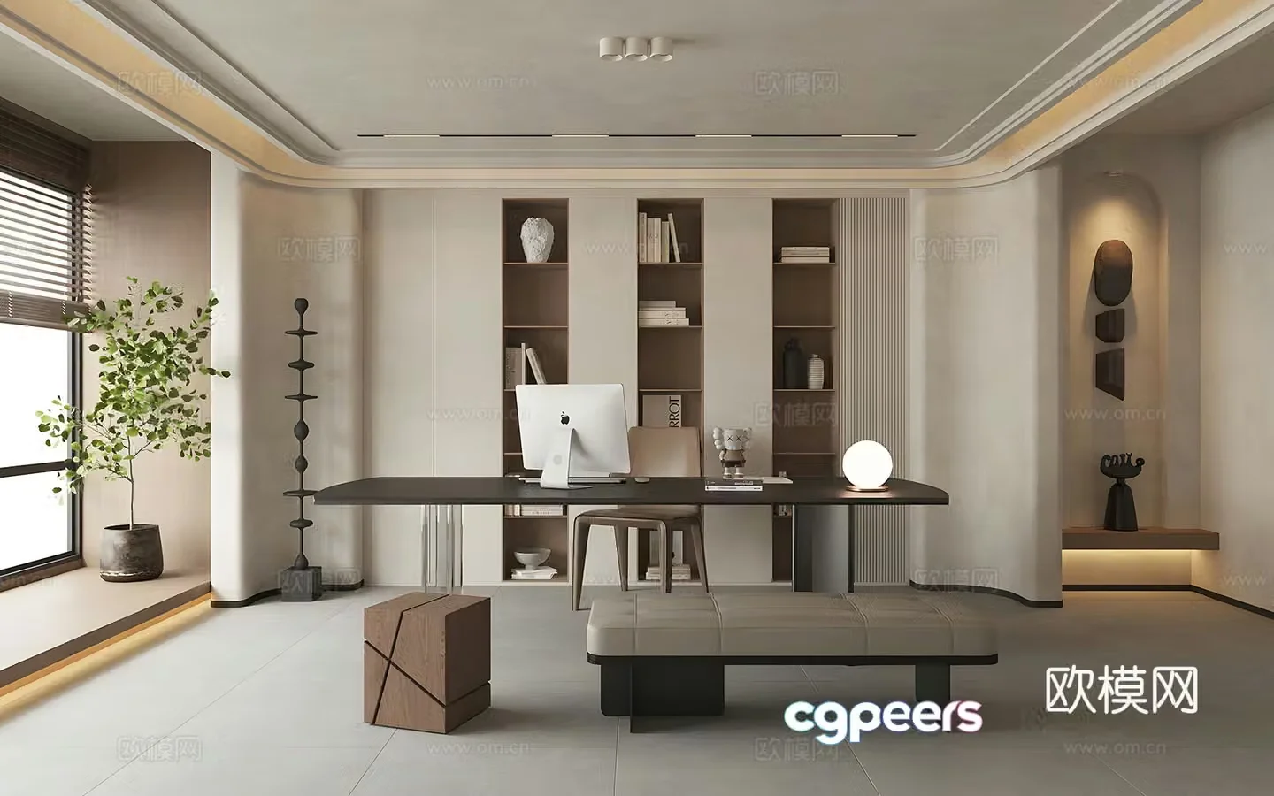 Modern home study living room study open study desk and chair cabinet wall cabinet bookcase 3D model
