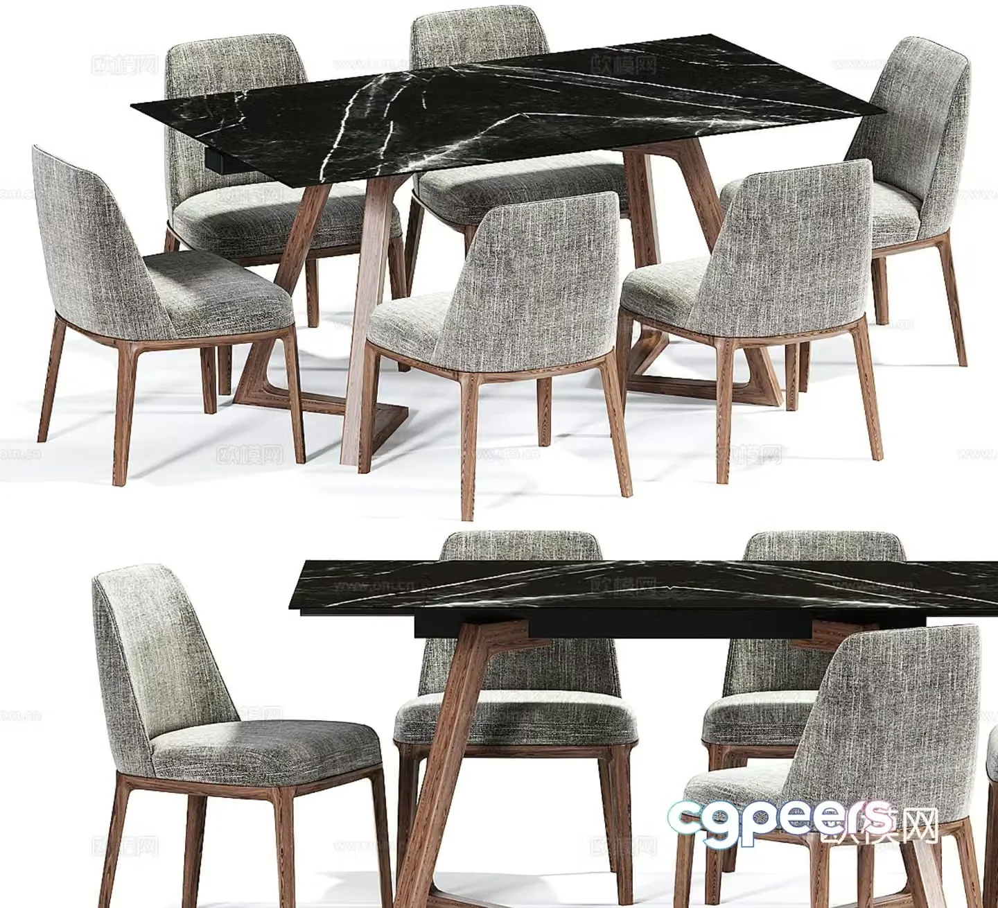 Modern dining table and chairs 3d model