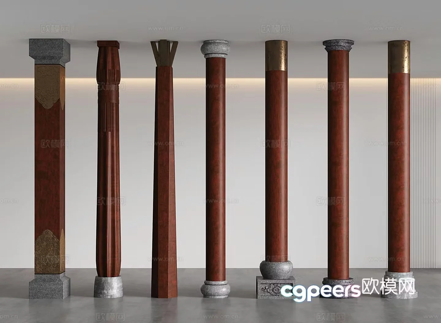 New Chinese column Chinese square column Wood column 3D model