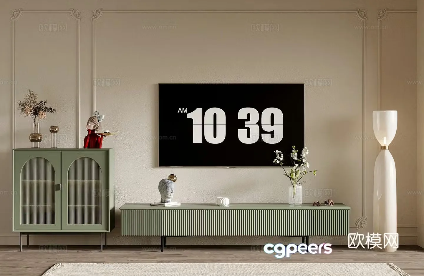 TV cabinet French cream-style TV cabinet Floor lamp Jewelry ornaments Sculpture 3D model