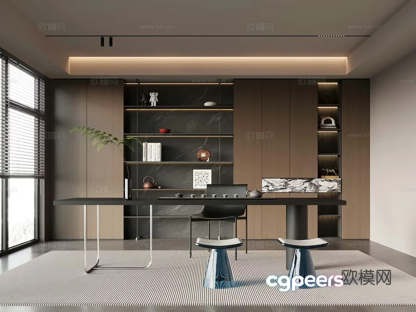 Tea room Modern Italian tea room Tea table and chair Bookcase Tea cabinet 3D model