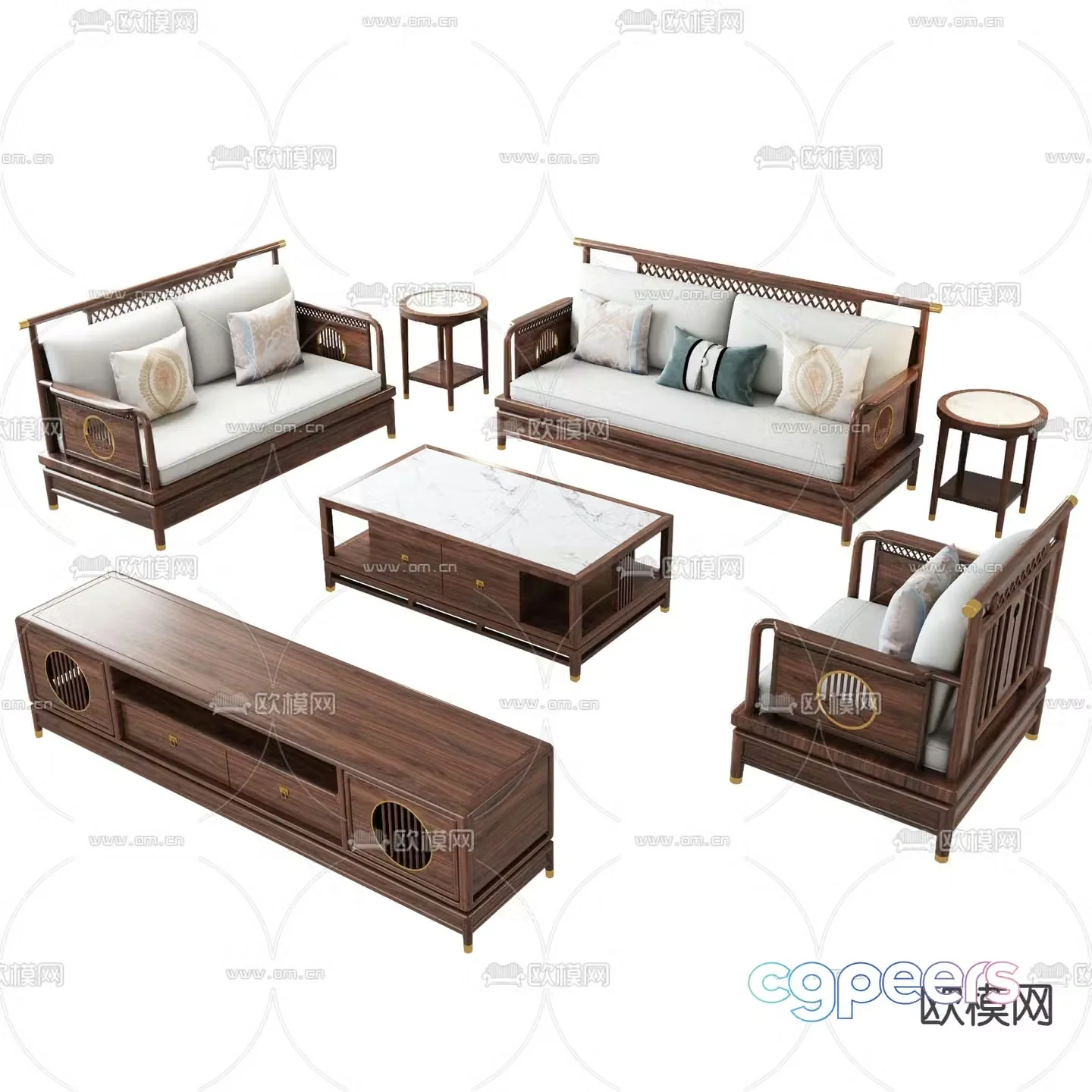 New Chinese style modular sofa 3d model