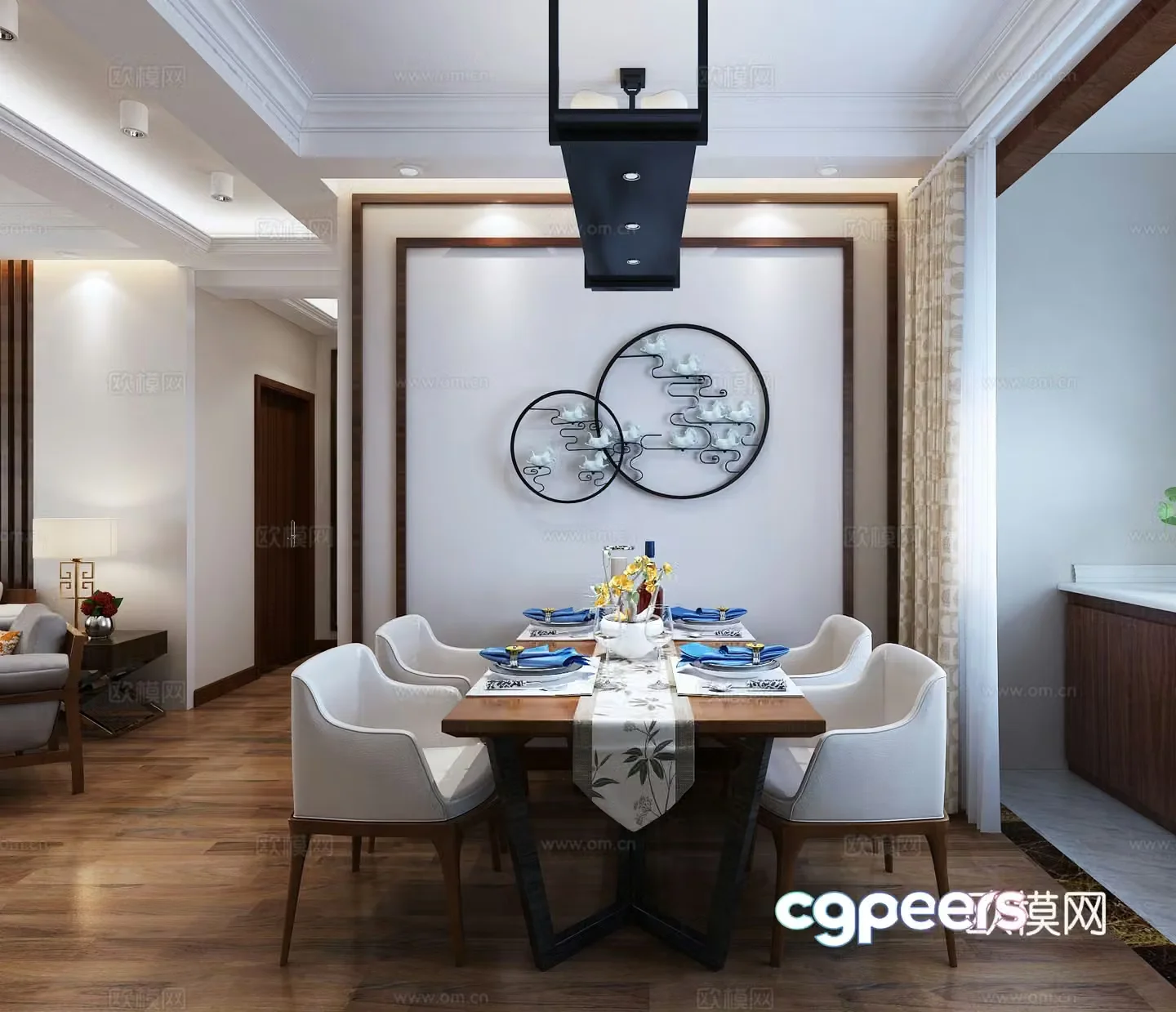 New Chinese modern Chinese living and dining room 3D model