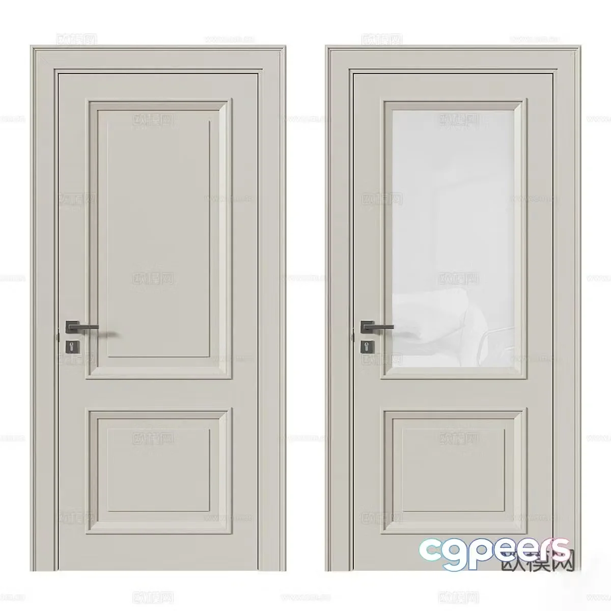Modern white paint case door glass door bathroom door 3d model