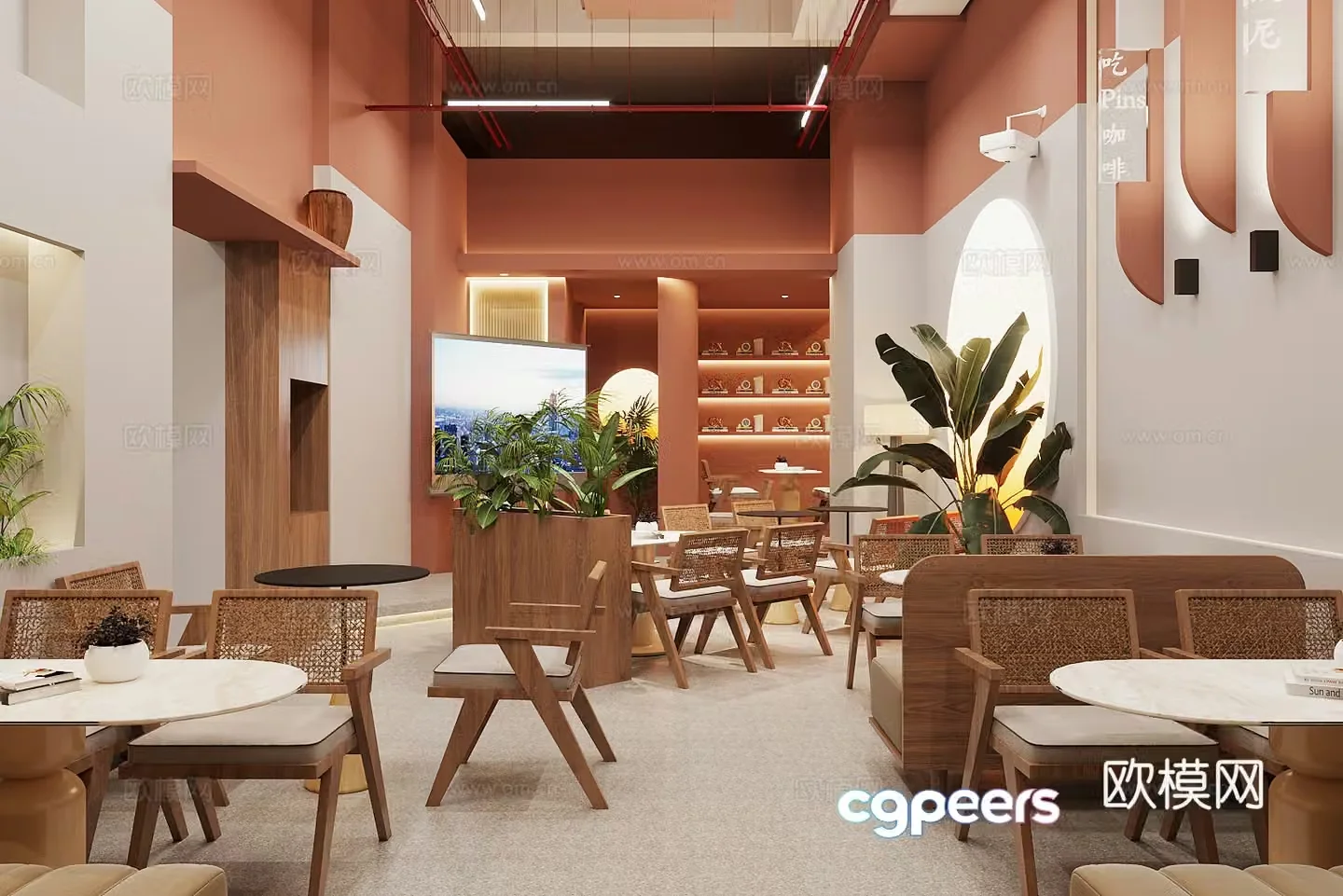 Internet celebrity milk tea shop Internet celebrity restaurant coffee shop wall card milk tea shop table chair coffee table 3d model