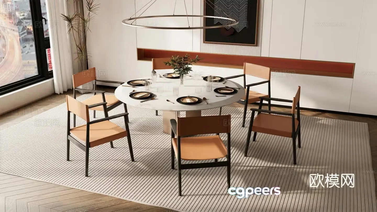 New Chinese style dining table and chairs round dining table 3d model